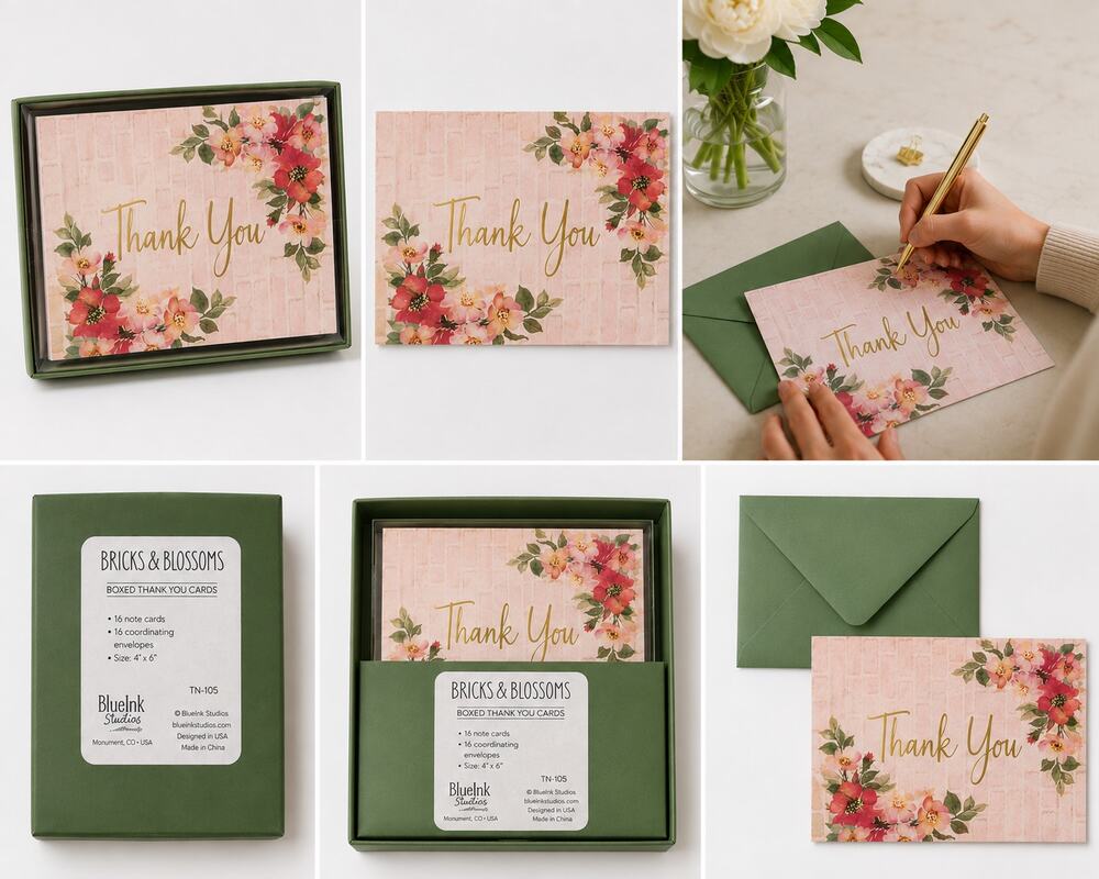 BlueInk Studios Bricks & Blossoms Boxed Thank You Cards